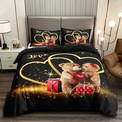 Romantic Duvet Cover Set Red Rose Bedding Set Printed Adult Teen Comforter Cover Blossom Flower Theme Twin Polyester Quilt Cover