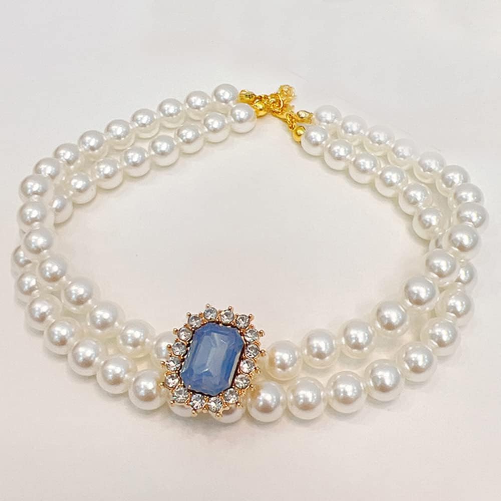 Pet Collar Adjustable Gem Cat Pearl Necklace Set with Diamond Elastic Pet Accessories