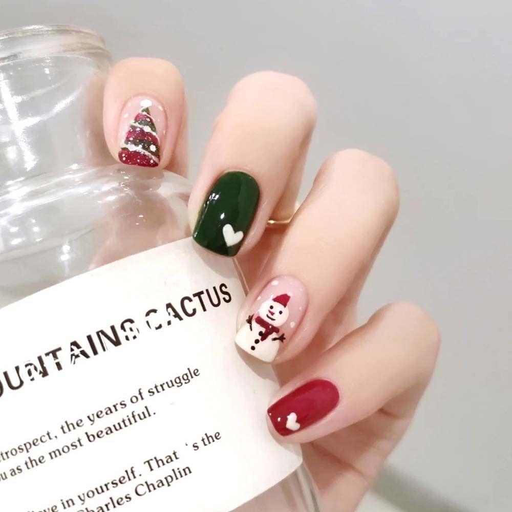 24Pcs/set Christmas Snowflake Christmas False Nails Christmas Fake Nail Extension  Manicurist
