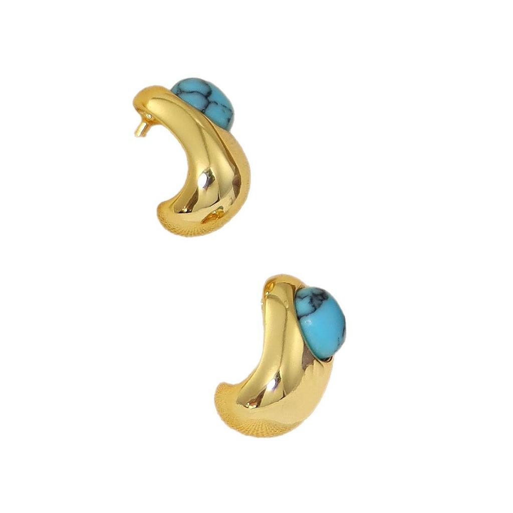 Turquoise Natural Stone Earrings: 2025 Retro Light Luxury Malachite & Tiger's Eye High-End Women's Studs