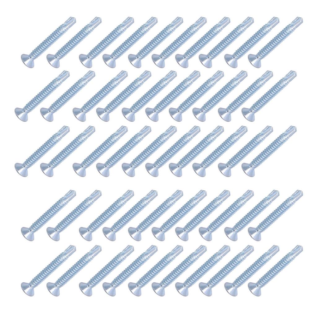 50Pcs Self Drilling Screw Cross Zinc Plated Carbon Steel Fastener Hardware 4.8x38mm Flat Head