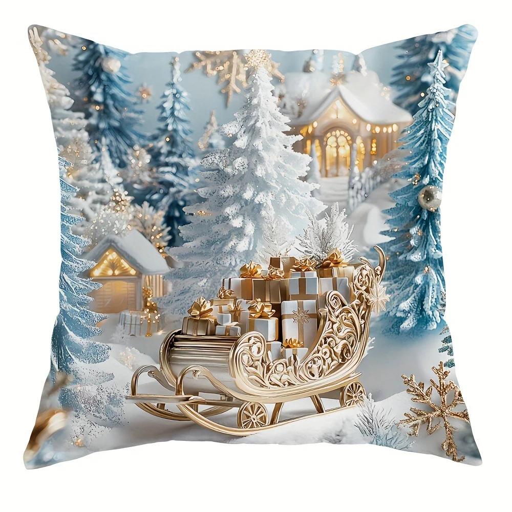

Різдвяна прикраса наволочка зимова різдвяна ялинка візерунок сніговика підходить для домашньої кімнати диван чохол подарунок 16x16Inch