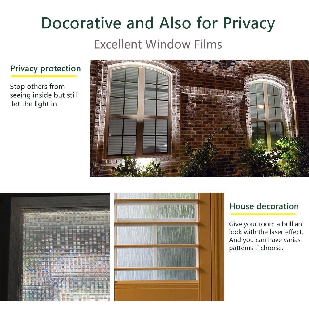 Window Film Privacy 3D Decorative Window Vinyl Static Cling Window Sticker Non-Adhesive Stained Removable Glass Window Decals