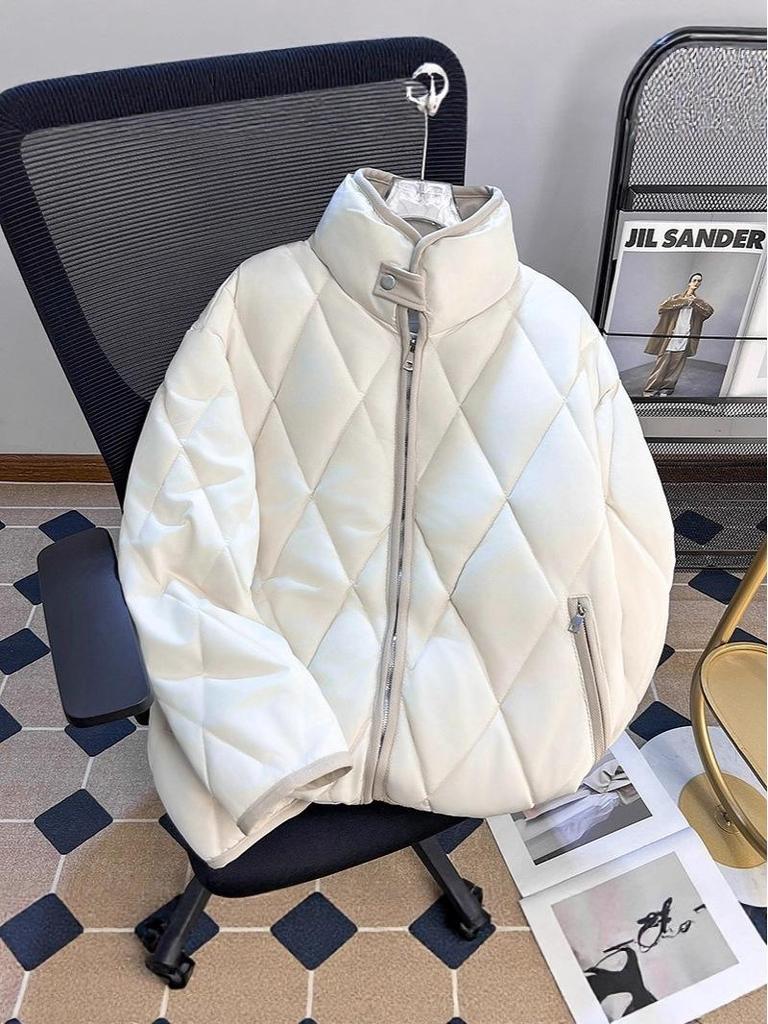 Men's Retro Diamond-Quilted Cotton Jacket - Warm, Loose Fit, Stand Collar Winter Style
