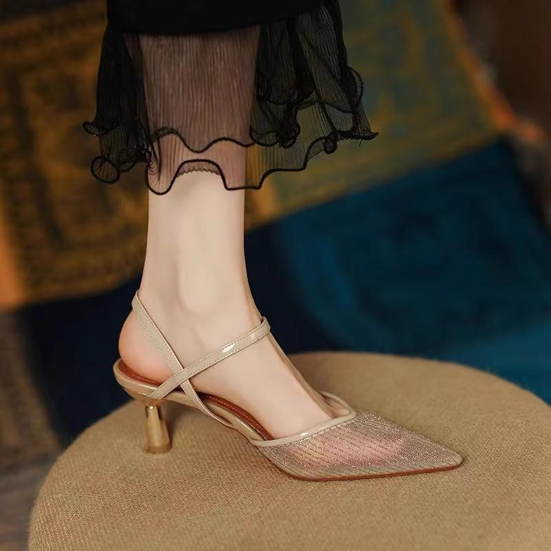 Fashion 2025 Mesh Buckle Strap Women's Slingbacks High Heels Fashion Pointed Toe Breathable Thin Heels Pumps Dress & Daily Brand Sandals