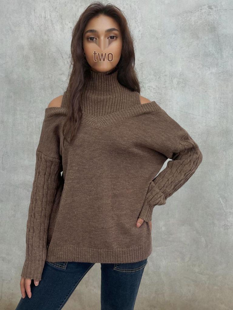 2024 Fall/Winter Women's Off-the-Shoulder Turtleneck Sweater: Sexy European-American Style, Loose-Fit Pullover Tops