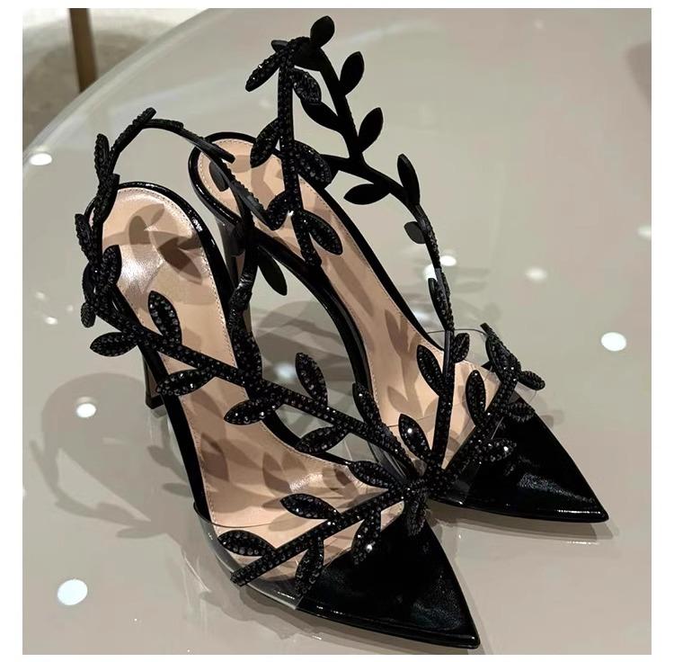 

New Summer Women s Shoes Women s Shoes Pointed Toe Slingback High Heels Women s Sandals Leaf Type Women Shoes 40 чёрный