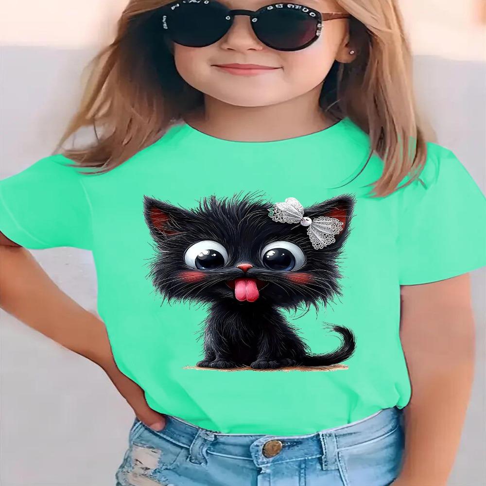 Summer Fashion Girls Short-sleeved T-shirt Cartoon Pattern Printed Casual Versatile Top