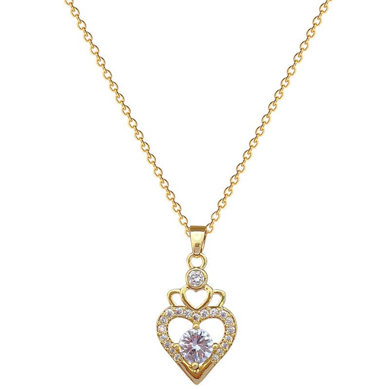 Crown Empty Love Temperament Gorgeous Full Diamond Necklace Female Versatile Collarbone Chain Titanium Steel Chain