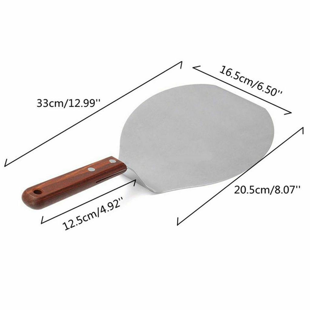 Stainless Steel Pizza Peel Metal Round Pizza Paddle Pizza Spatula with Wood Handle Cake Lifter Transfer Tray Pizza Shovel