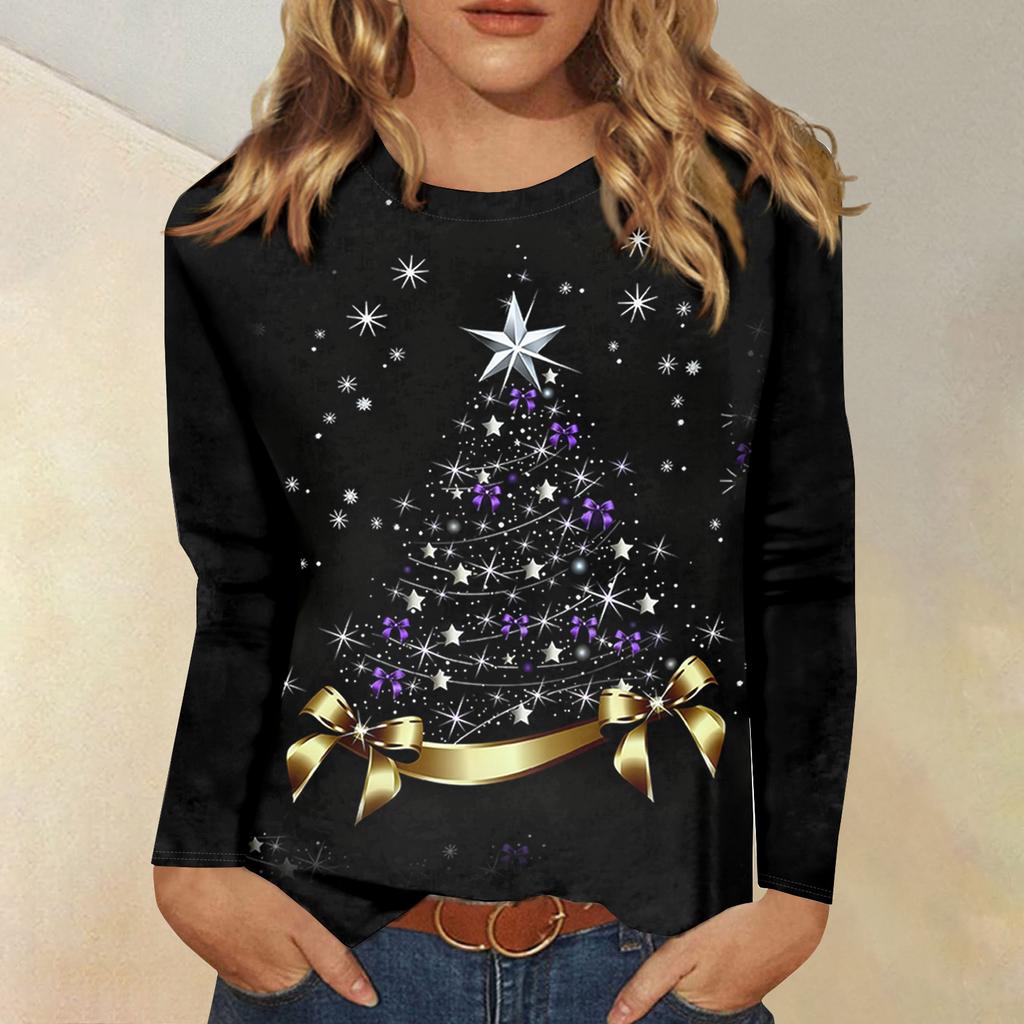 Women's Loose Comfortable Casual Fashion V-Neck Christmas Print Long Sleeve Hoodie