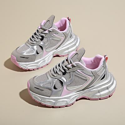 Dad Shoes Women's 2024 Spring New Leather Thick-soled Non-slip Lightweight Casual Shoes Heightening Women's Trendy Sports Shoes