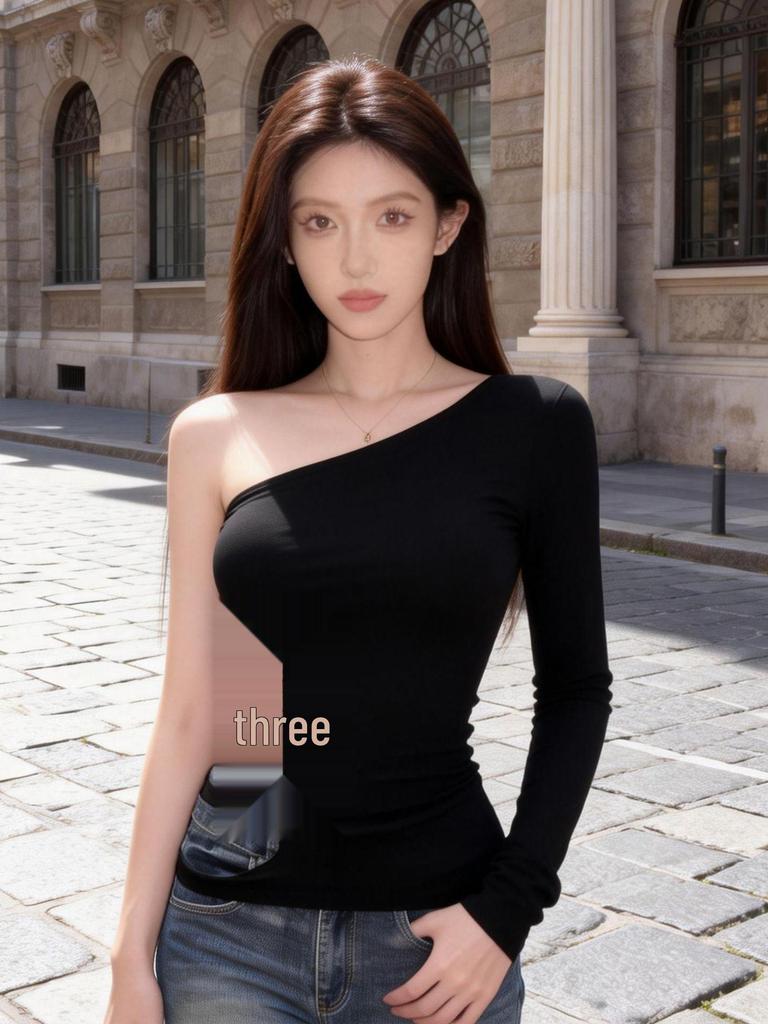 One-Shoulder Spicy Girl Long Sleeve T-Shirt - Spring Collection