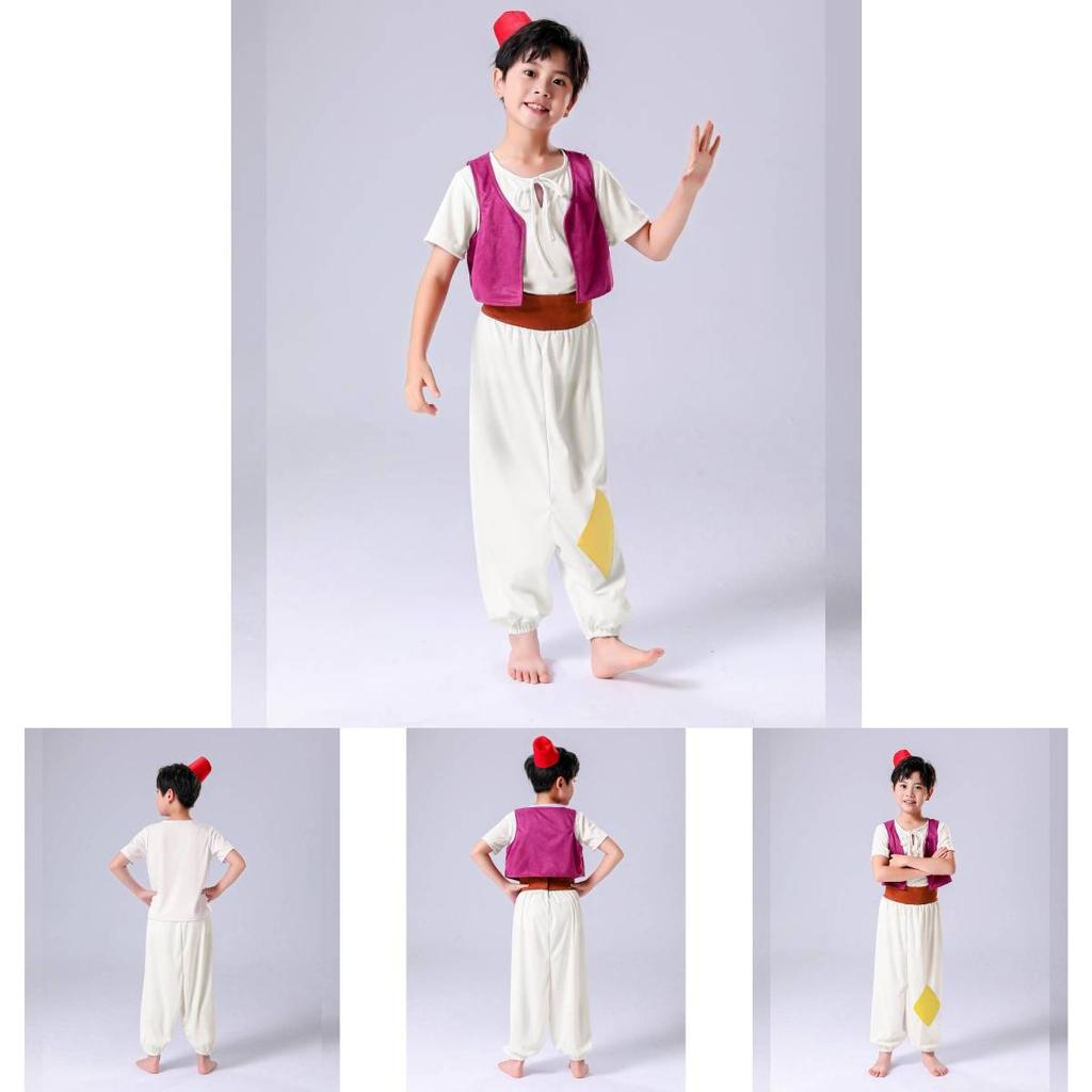 2023 New Halloween Aladdin Genie Prince Children's Cosplay Costume Arabian Nights Full Set Outfit Polyester Fabric