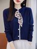 Autumn 2023 Women's Wool Knitwear: Stylish Scarf-Collar Cardigan Sweater