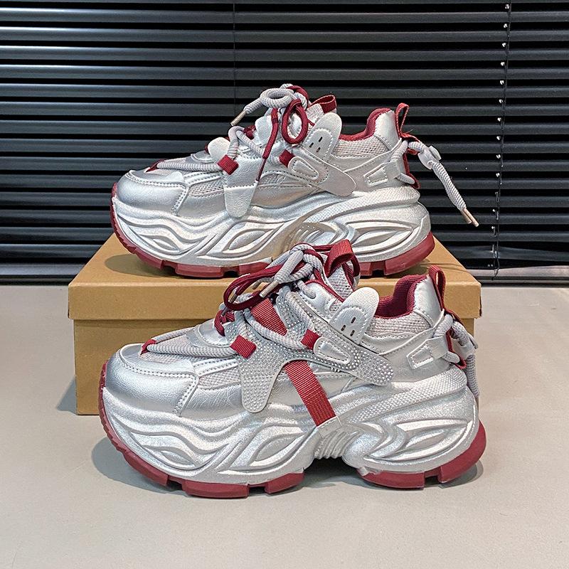 High-end Women's Small Leather Mesh Thick Sole Inner Height Increase Casual Shoes Show Feet Small Women's Shoes Tide