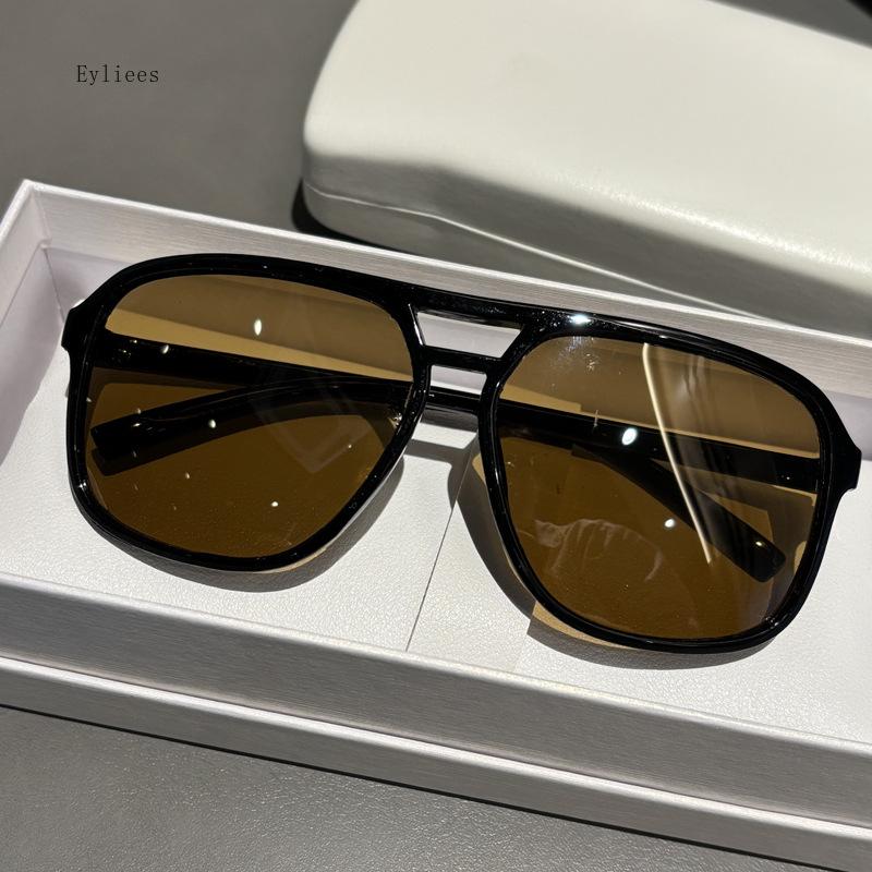 Vintage Double Bridges Men Square Sunglasses Fashion Green Ocean Lens UV400 Eyewear Women Trending Rivets Sun Glasses