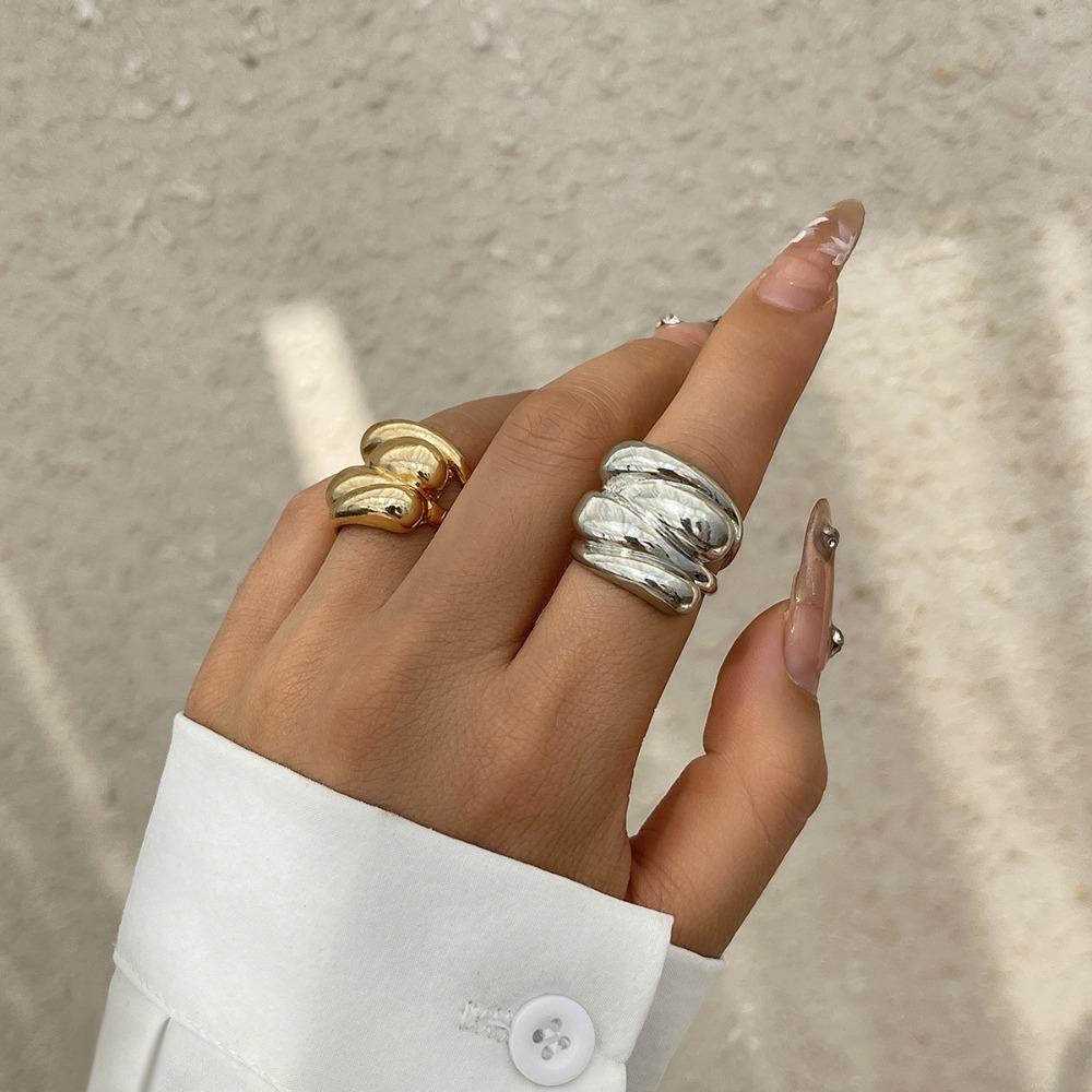 Simple Exaggerated French Ring Geometric Metallic Smooth Ring New Chunky Rings