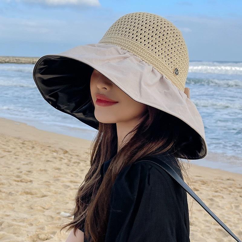 Spring and Summer New Outdoor Sunshade Straw Hat Women's Full Bucket Hat Big Brim Sun Hat Face Covering Cycling Sun Protection Hat