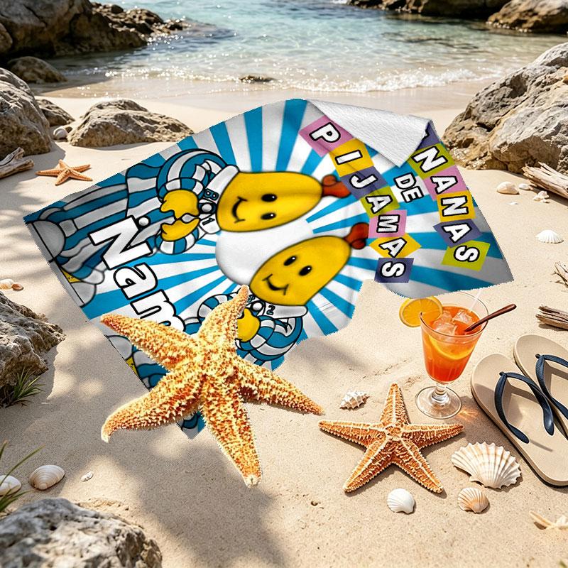 Custom Name Personalized Bananas in Pyjamas Print Beach Towel, for Trip Camping Beach Party Home Decor, Birthday Gift for Family & Friends