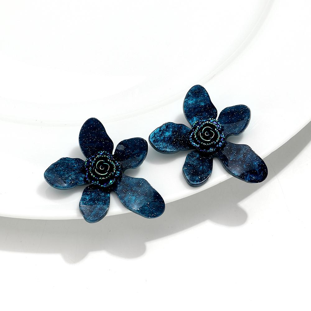 Fashion Elegant Matte Colorful Flower Stud Earrings for Women Vintage Floral Earring Statement Jewelry Accessories Vacation Gift