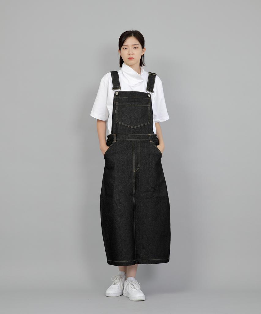 Seinteukeulu Wide Dome Overalls Skirt Wds-611 Black Denim Brs