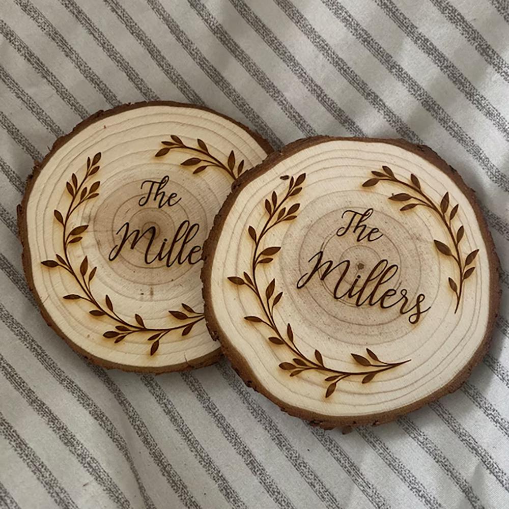4Pcs Personalized Engraved Wood Coaster Perfect Valentine's Day Wedding Engagement Anniversary Christmas Present Table Decor