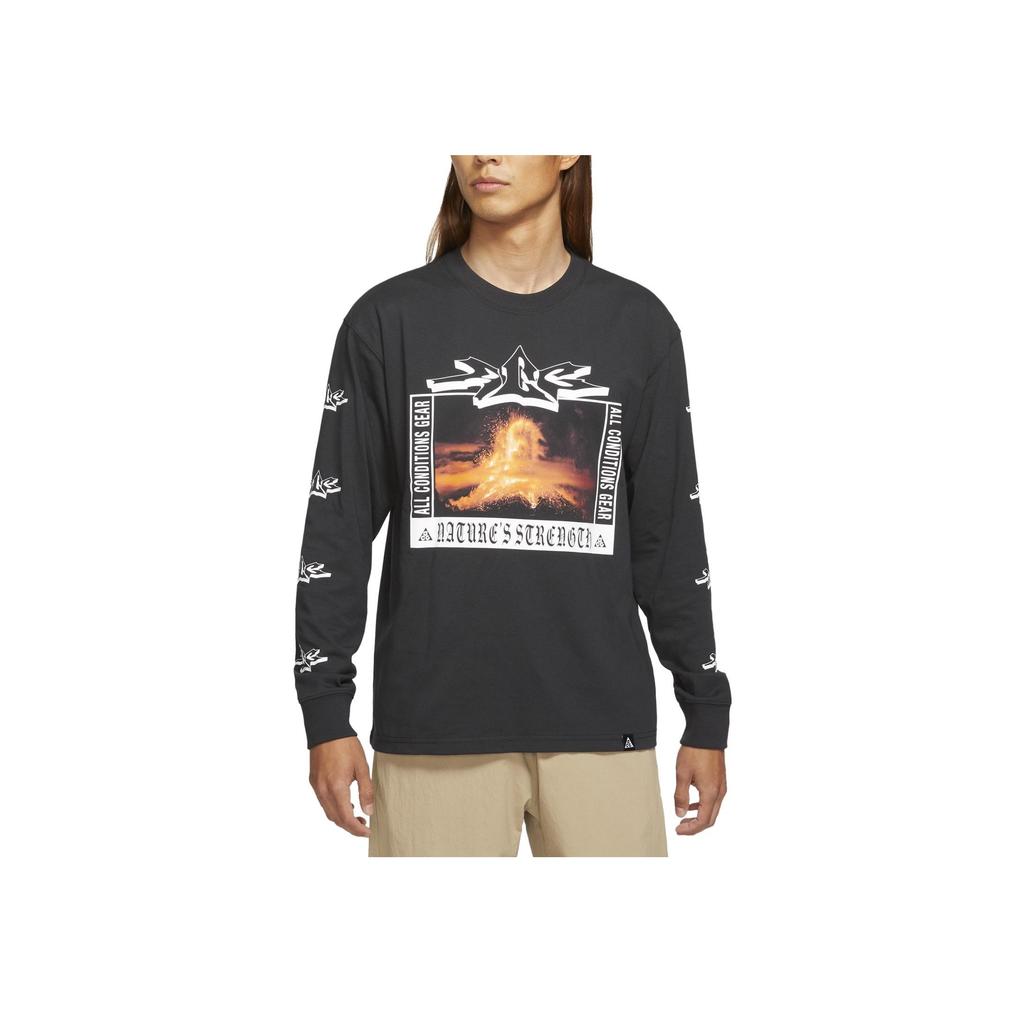 Nike Letter Brand Logo Print Round Neck Long Sleeve T-Shirt Men Tops Black DJ1141-010