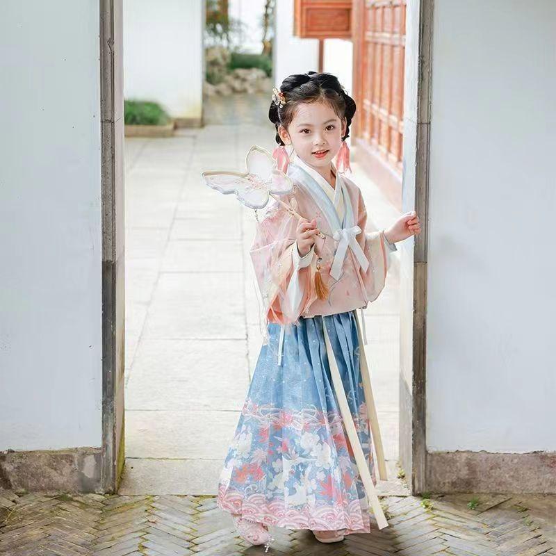 Girls' Ming Dynasty Hanfu Set: Three-Piece Ruqun Costume for Autumn/Spring - Ancient Style, Fairy-Inspired Tang Suit