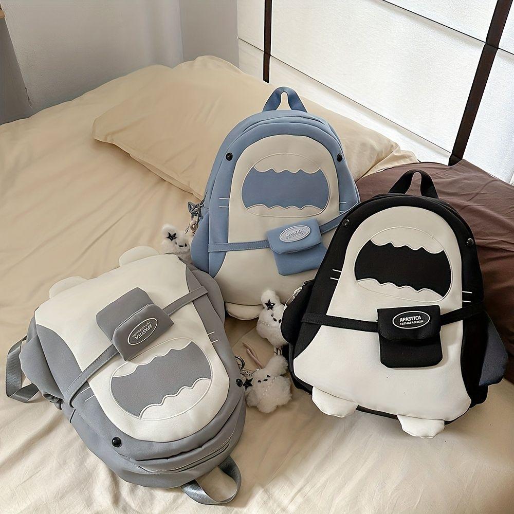 Women's Cute Cartoon Shark Backpack,Lightweight Adjustable Straps,Zipper Closure,Perfect for Travel & Casual Outings Playful Design