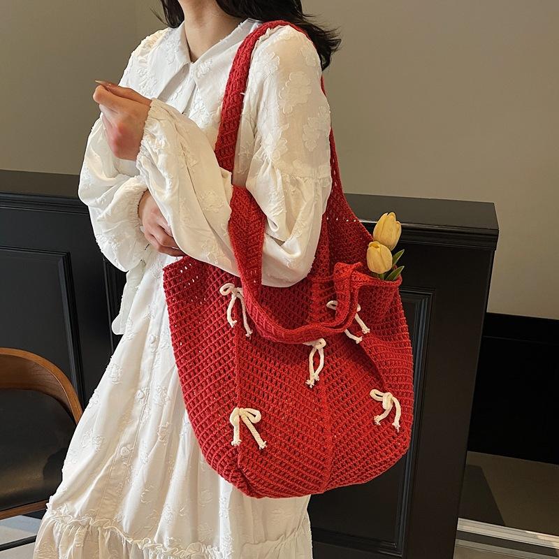 Large Capacity Tote Bag Women's Casual Versatile Bow Seaside Beach Bag