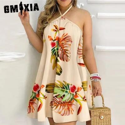 Moda dame vară primăvară imprimeu culoare uni fără mâneci decolteu în V fără umăr rochii lejer casual