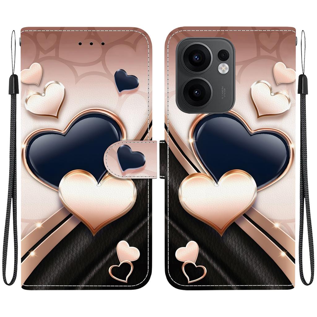 Handmade PU Leather Flip Case for Oppo Reno13 F/Reno13 F 4G Anti-Slip Shockproof Cover with Wrist Strap & Heart/Rose Cat Designs