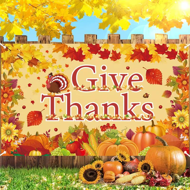 2D Autumn Harvest Turkey and Pumpkins Photo Background