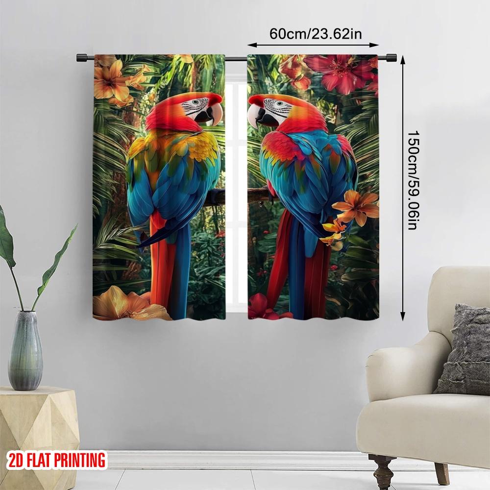 2pcs,2D Plane Printing Popular Curtain Panels Tropical Parrots(2) 100% Polyester (without Rod) Festive for Living Room, Bedroom,