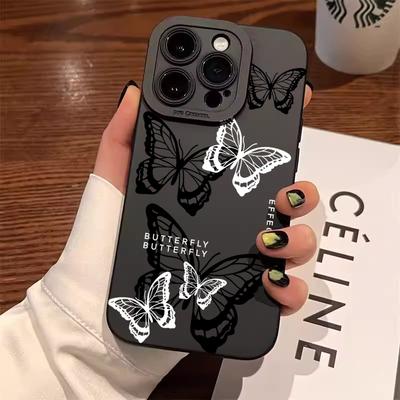 Case Black White Butterfly Pattern Phone Cover For iPhone 15 14 Pro Max 13 12 11 XS X XR 7 8 16 Plus SE 2022 Cases