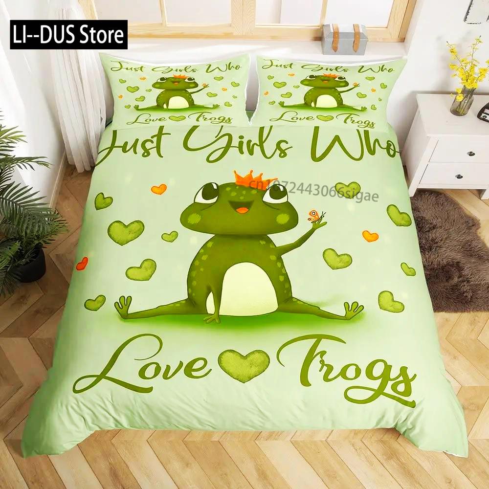 Frosch Bettbezug Set Niedlich Kawaii Cartoon Frosch Muster King Queen Größe Polyester Bettdeckenbezug Mit Kissenbezug Für Kinder Mädchen