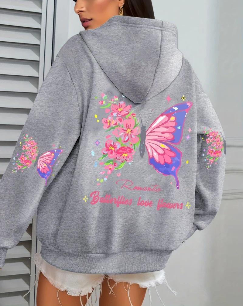 Farfalle Amore Floral Print Women's Autumn Fleece Hoodie