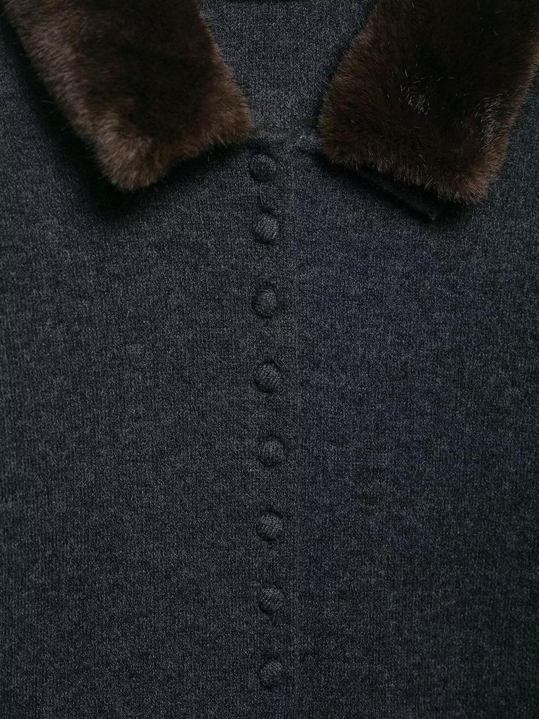 Women's Faux Fur Turn-Down Collar Knitted Cardigan - European and American Fashion