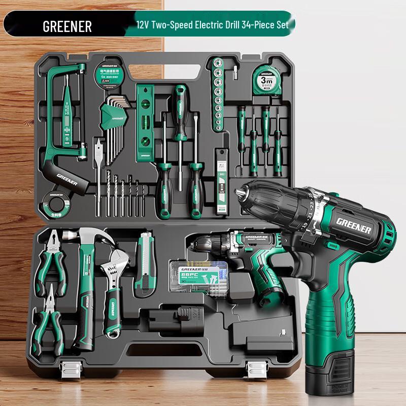 Green Forest 34-Piece Cordless Lithium Electric Drill & Tool Kit CN plug (adapter included)