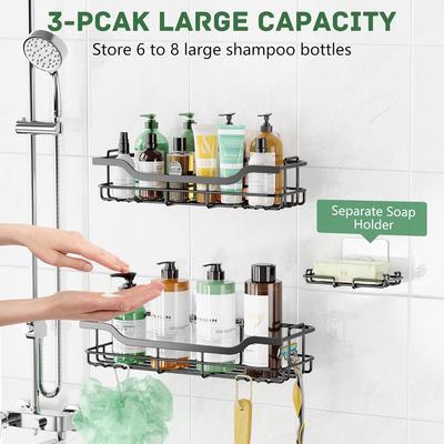 OMAIRA 3-Pack Shower Caddy with Soap Holder, Adhesive Rustproof No-drill Strudy Loading Inside Shower Organizer Shelves Rack Storage Bathroom