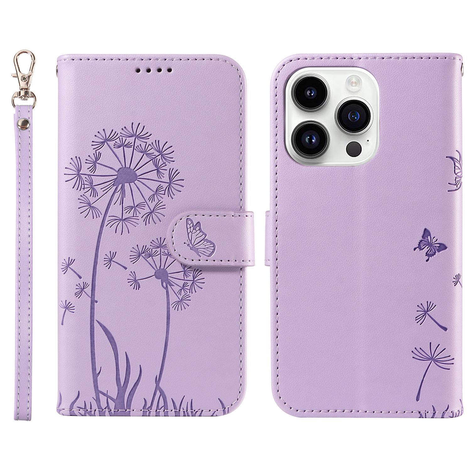 

For iPhone 14 Pro Max Leather Case Wallet Phone Cover Dandelion Imprint A