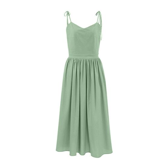 

Летнее женское платье на шнуровке на бретельках с открытой спиной, V-образным вырезом, без рукавов, трапециевидной формы, со свободным подолом, сплошной цвет, боковые карманы, плиссированное платье с высокой талией M зелёный