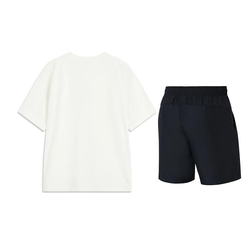 Li Ning Minimalist Versatile Round Neck Short Sleeve Solid Color Mid Waist Shorts Casual Sports Suit Unisex suit AHSV161-1+YKST119-1