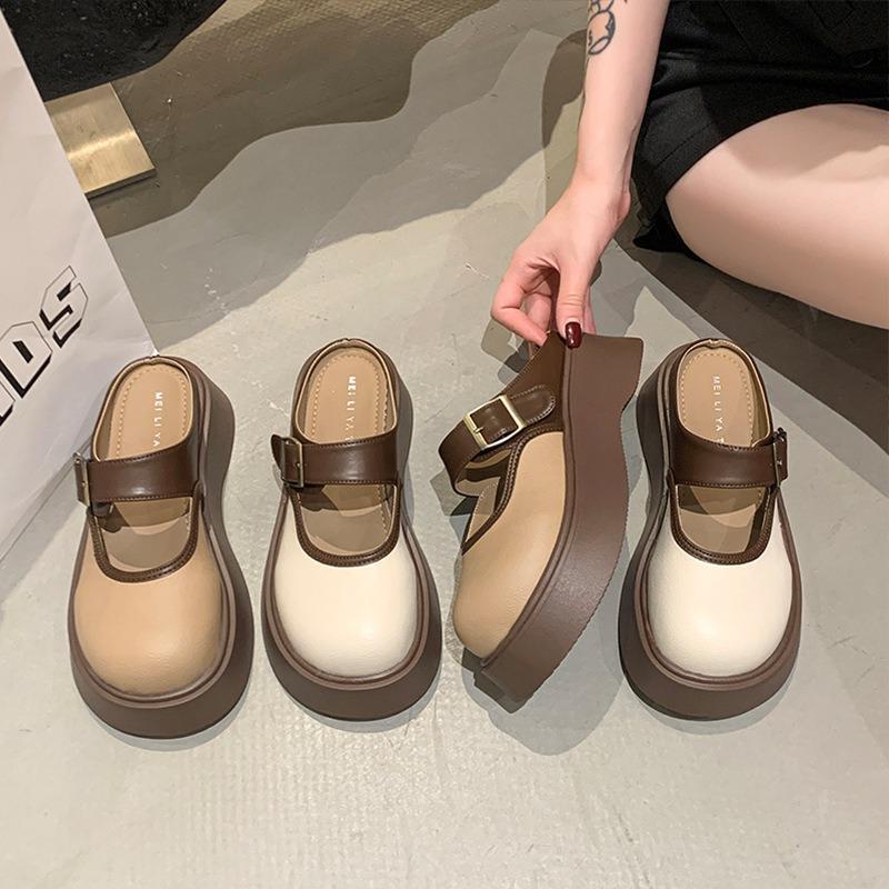 Soft leather platform half slippers women's wear new spring and autumn Mary Jane women's shoes small leather shoes women's single shoes