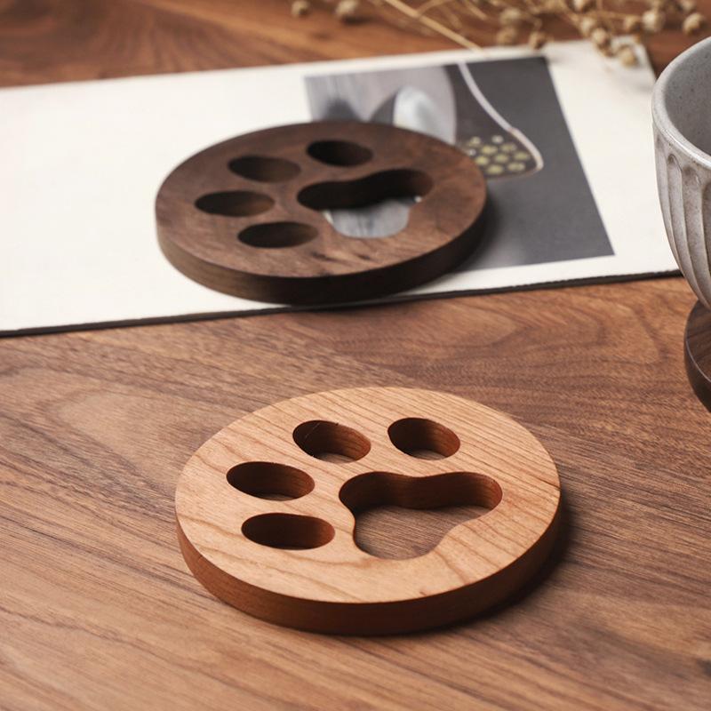 Black Walnut Solid Wood Hollowed Out Cat's Paw Coasters Heat Insulation Anti-scald Coaster Wooden Creative Tea Accessories