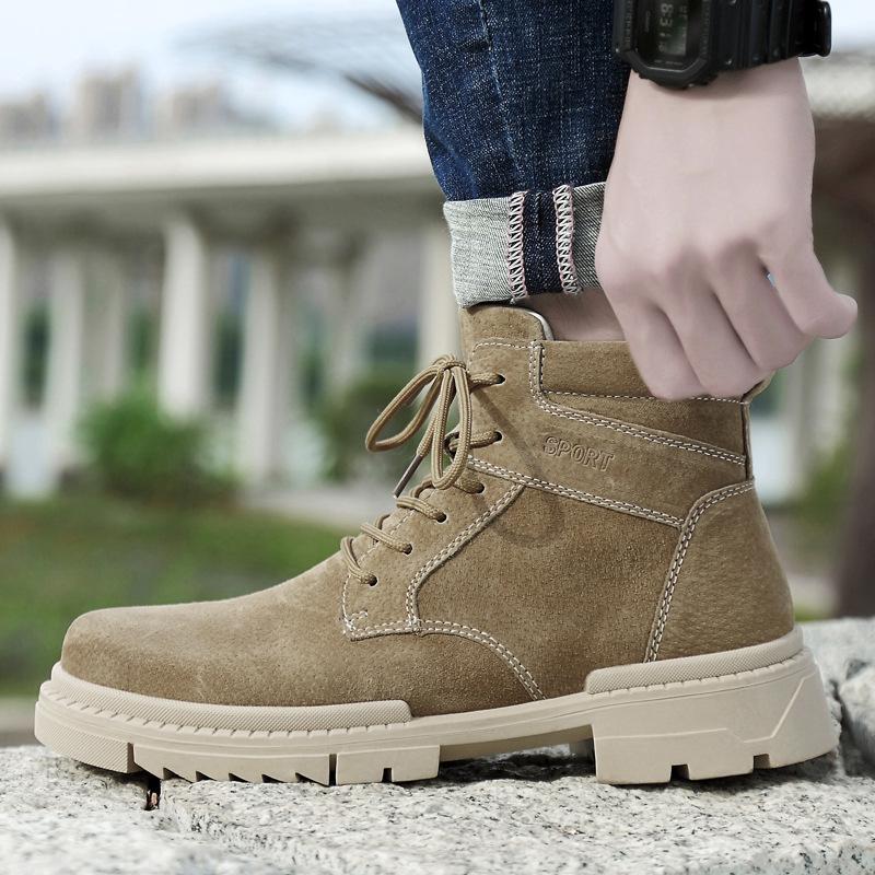 Autumn new mid-help outdoor thick-soled heightening wear-resistant shoes light luxury leather casual shoes