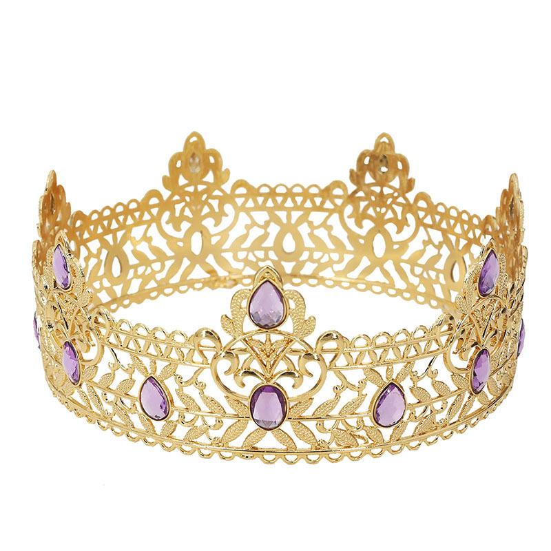 European and American Men's Golden Crown Simple Multi Color Full Circle King Crown Headdress Birthday Bride Crown