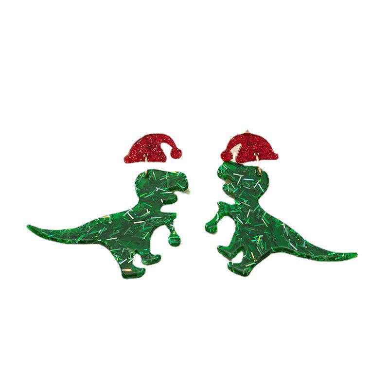 Cartoon Dinosaur & Santa Christmas Earrings Set for Women - Festive Tree Design