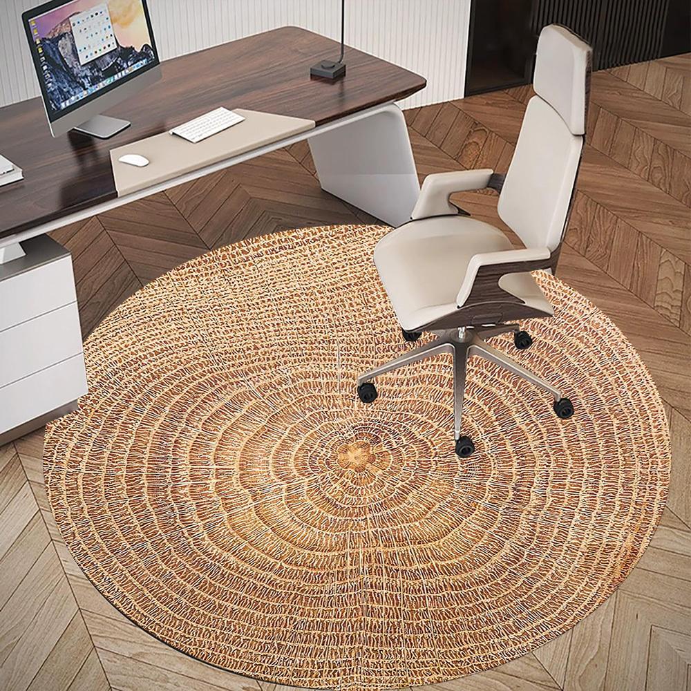 1pc Tree Rings Wood Texture Round Chair Mat Area Rug - Non-Slip, Floor Mat for Office, Bedroom, and Indoor Decor C1118078